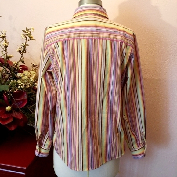 Foxcroft Multicolored Striped Button Down Collared Shirt Women's Plus Size 16 - Picture 2 of 12